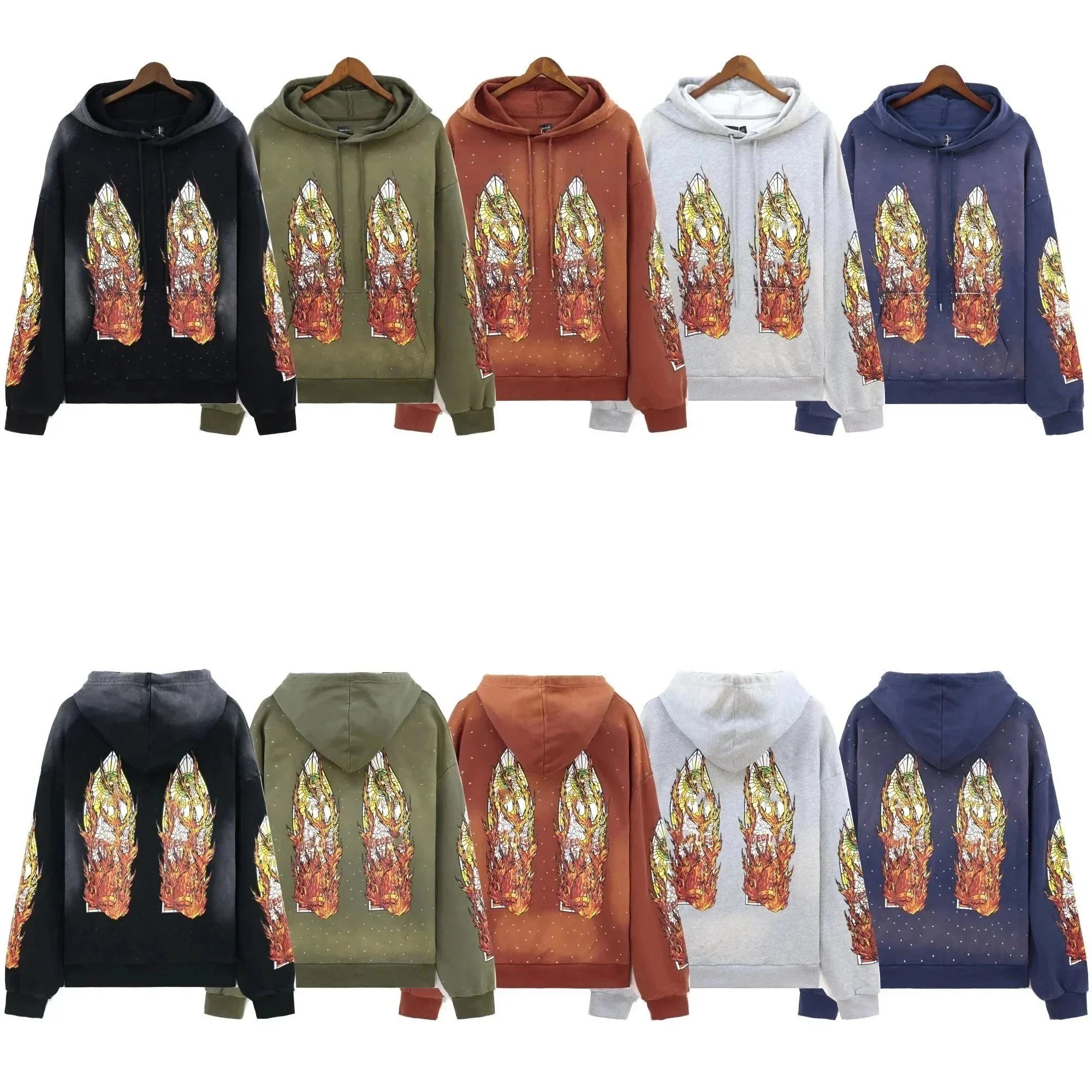 Flame Print Hoodie Sweatshirt Men Women Casual Streetwear Hooded Jacket