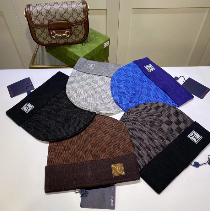 Louis Vuitton Knit Beanies with Monogram Pattern
