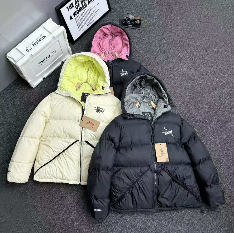 Stussy Down Jacket Winter Hooded Puffer Coat Men Women
