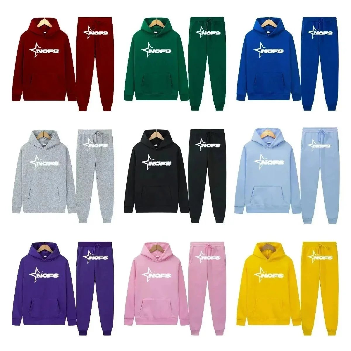NOFS Hoodie and Pants Set Sweatshirt Tracksuit for Men Women