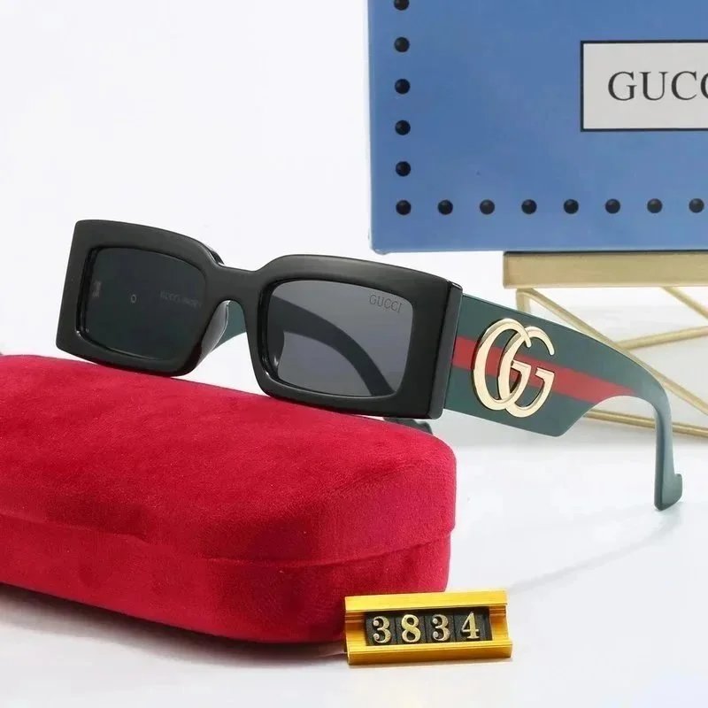 Gucci Square Sunglasses with Gold GG Logo and Red Green Stripes