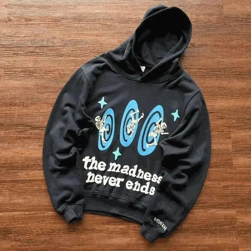 Black Hoodie The Madness Never Ends Graphic Sweatshirt