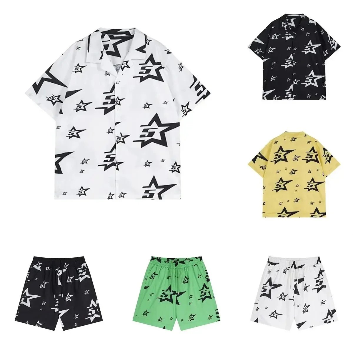 Star Pattern Short Sleeve Shirt and Shorts Set for Men