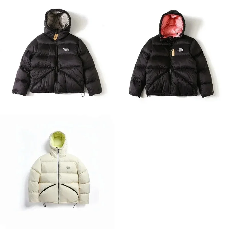 Stussy Down Jacket Black and Cream Hooded Winter Coat