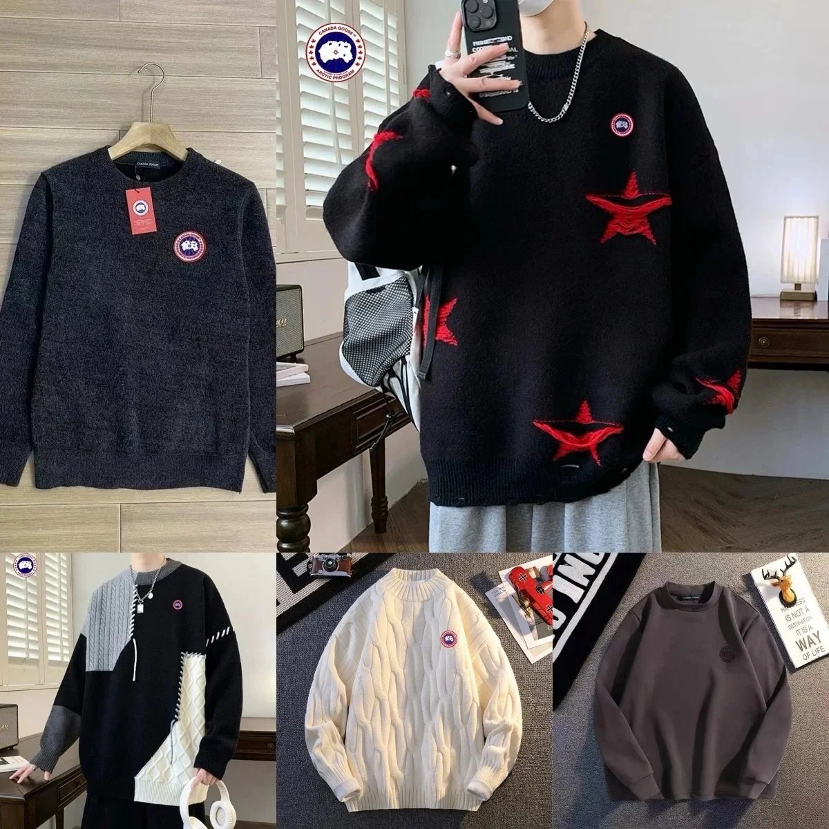 Canada Goose Star Pattern Knit Sweater Men's Fashion Winter Warm Pullover