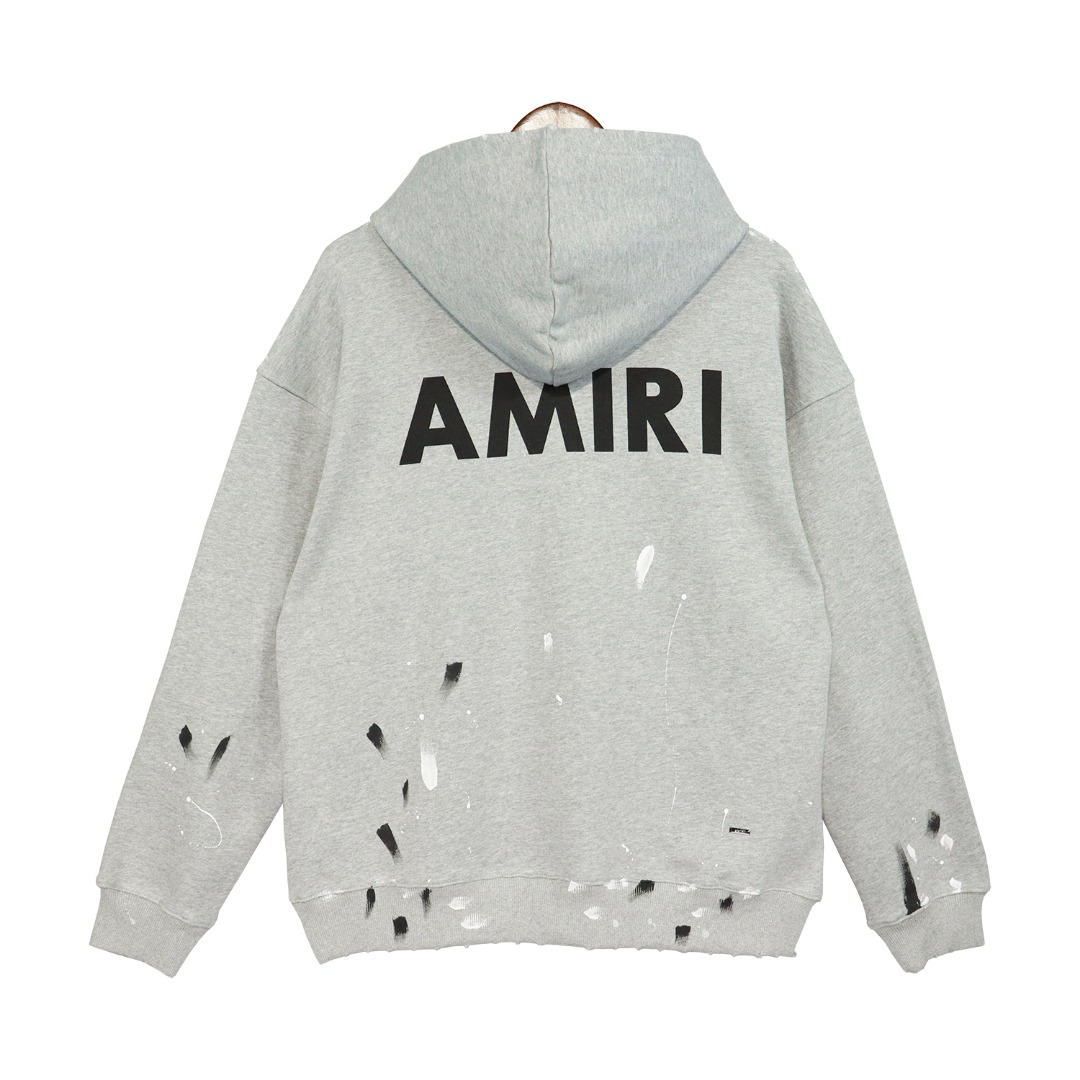 AMIRI Gray Oversized Hoodie with Distressed Details