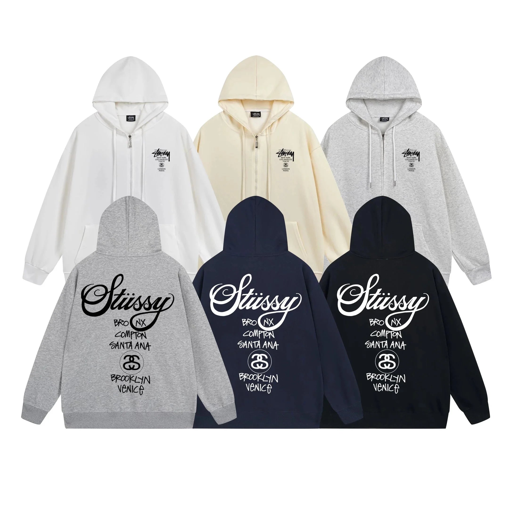 Stussy Zip Hoodie Classic Logo Sweatshirt Men Women Streetwear