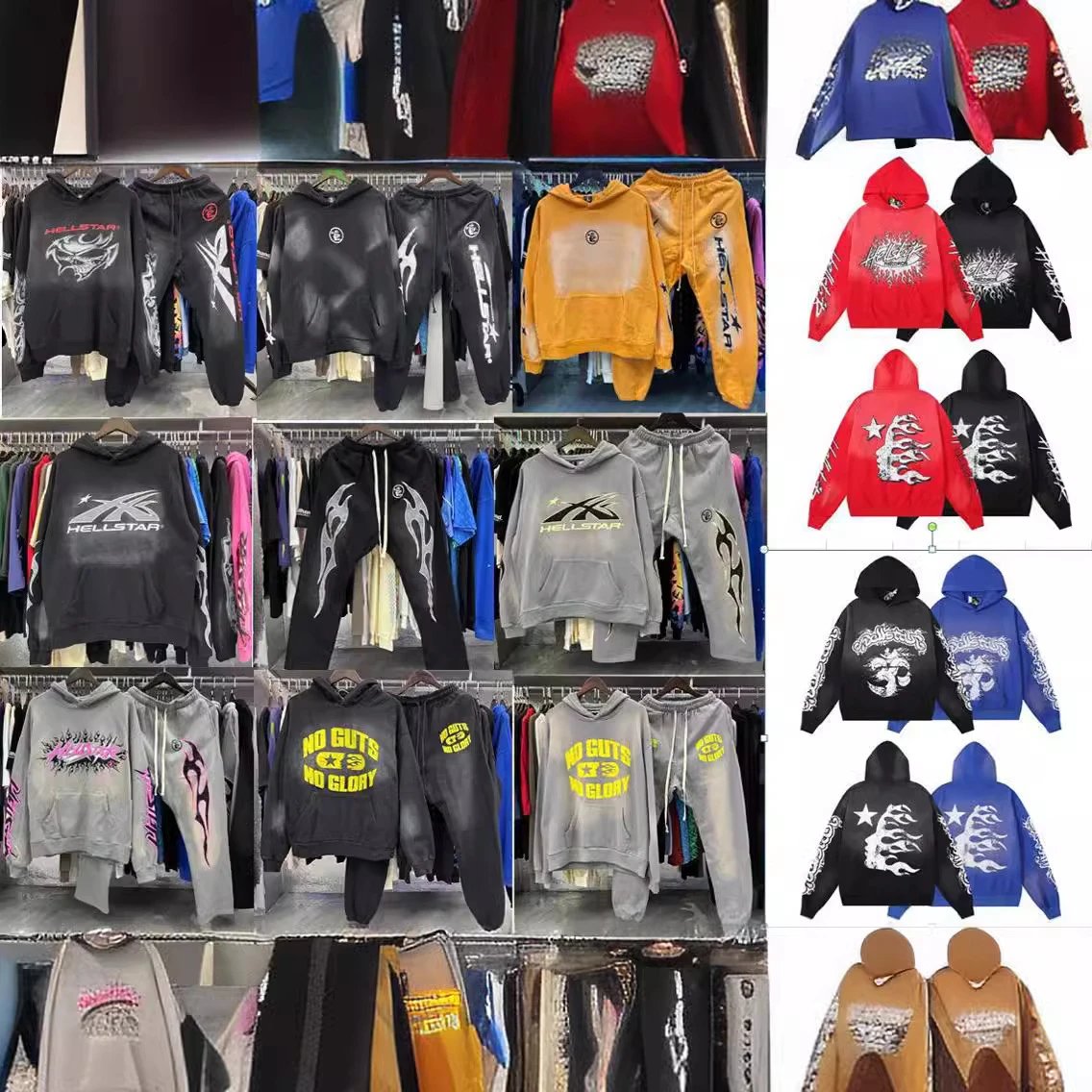 HELLSTAR Hoodie Sweatshirt Set Men's Streetwear Flame Design Tracksuit