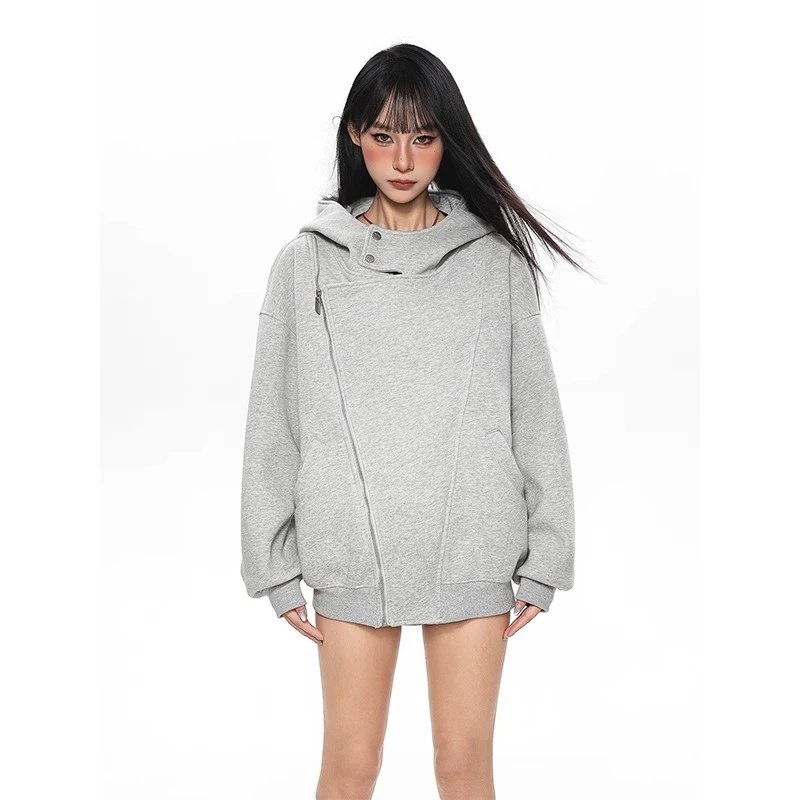 Gray Oversized Hoodie Sweatshirt Women Fashion Casual Loose Fit Hooded Top