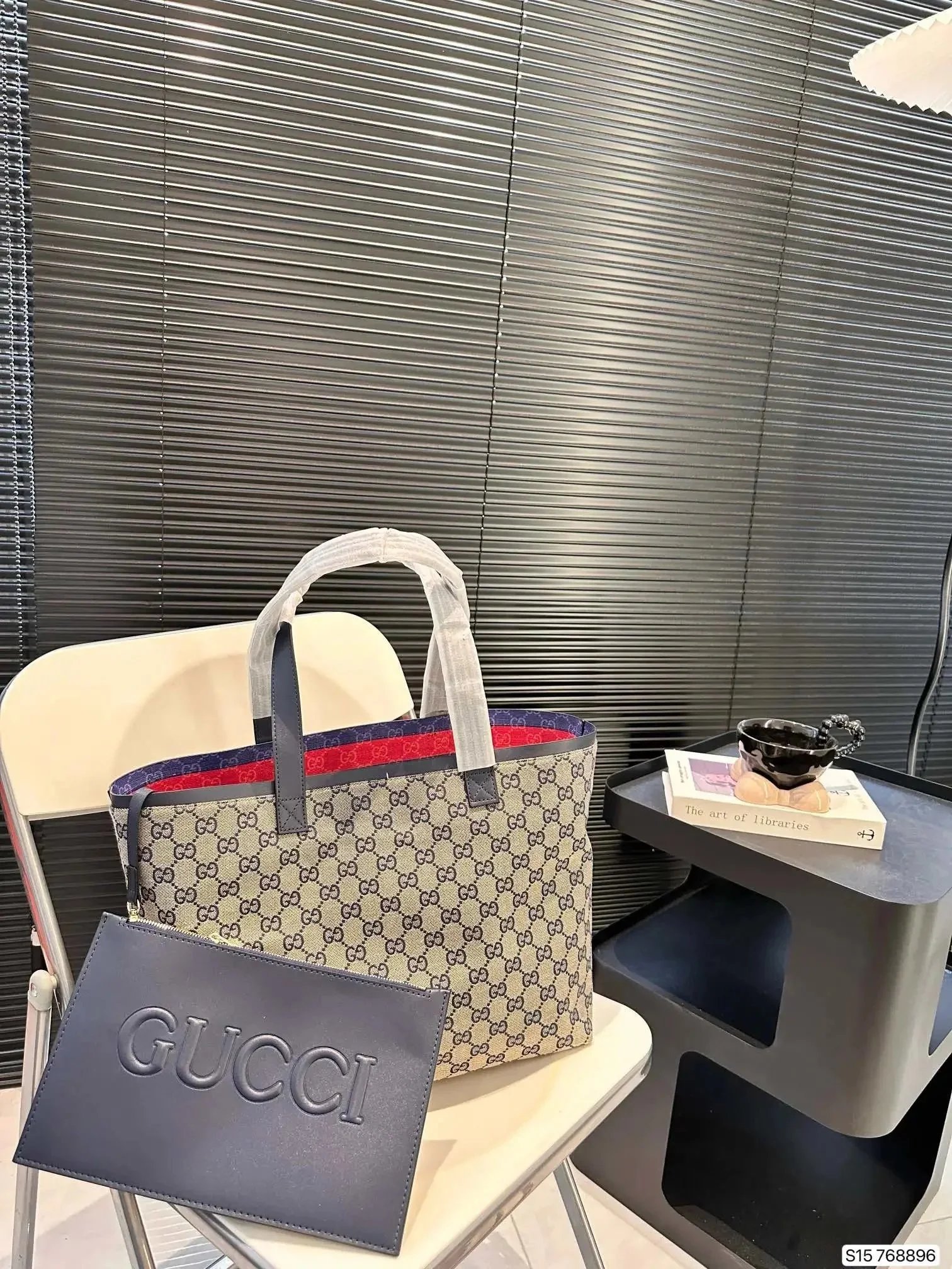 Gucci GG Supreme Tote Bag with Leather Clutch
