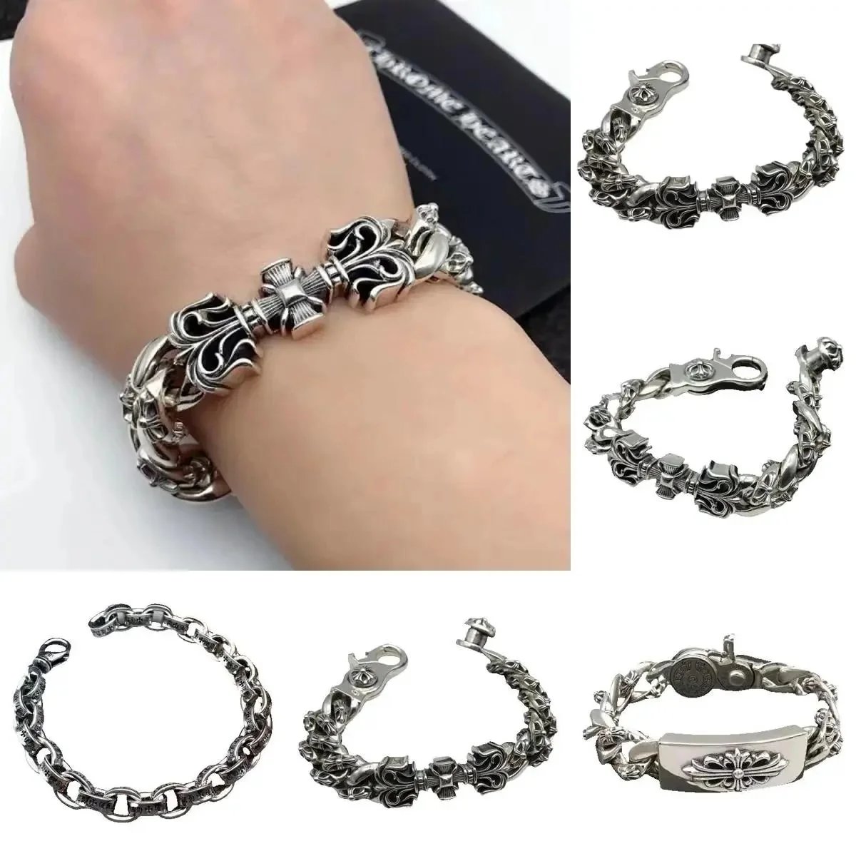 Chrome Hearts Men's Silver Tone Gothic Cross Bracelet