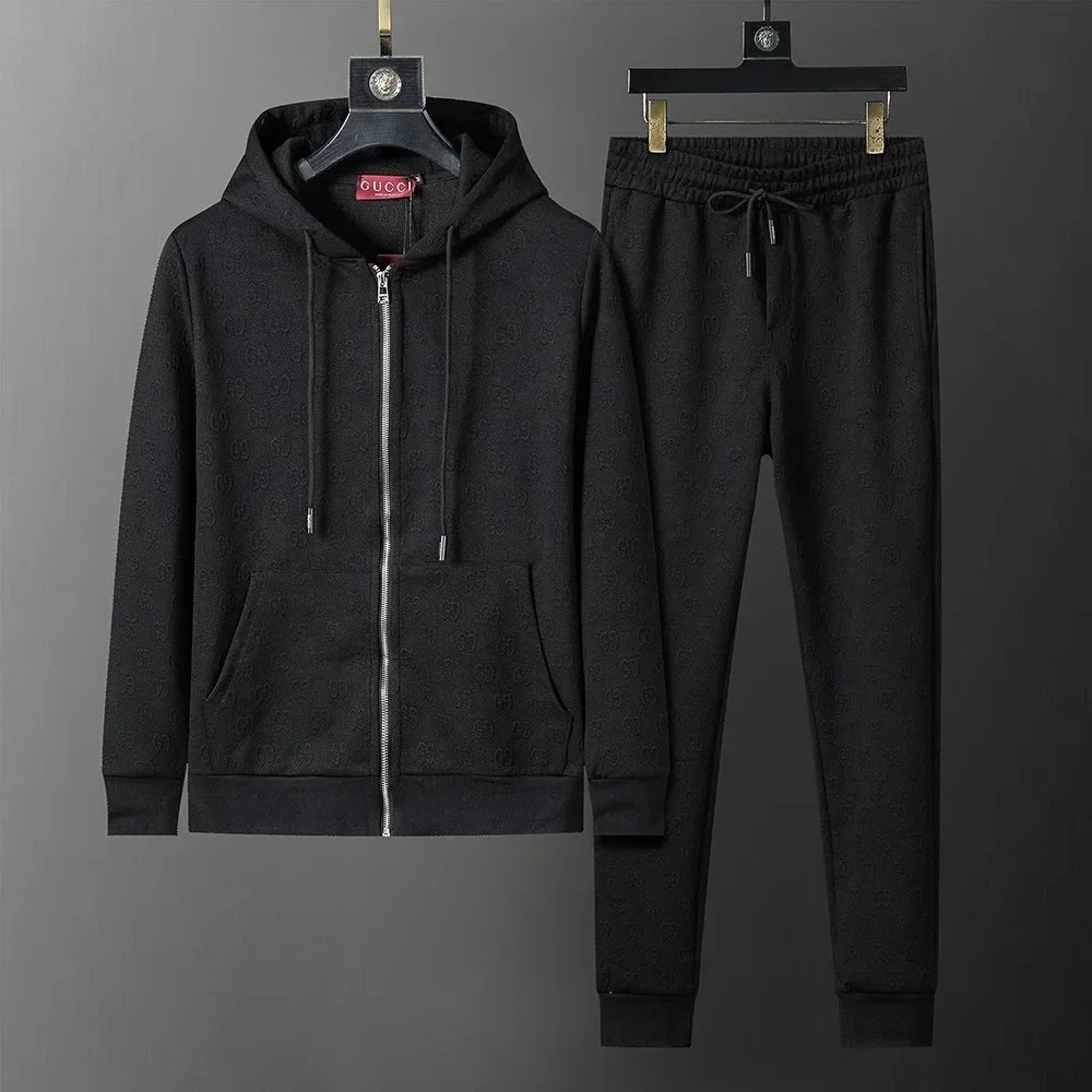 Gucci Black Hoodie and Jogger Set Men's Fashion Tracksuit