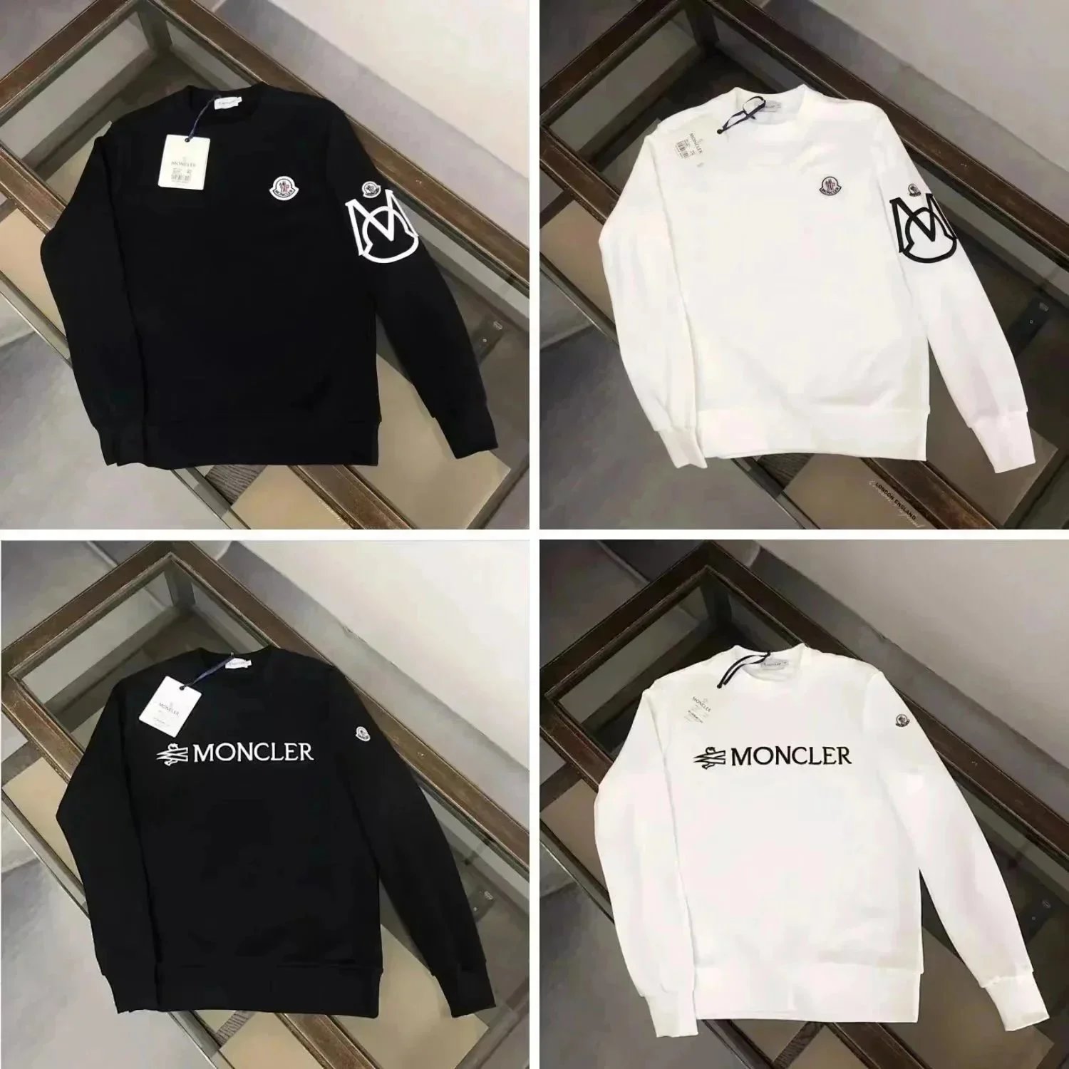 Moncler Logo Sweatshirt Men's Black White Crewneck Sweater