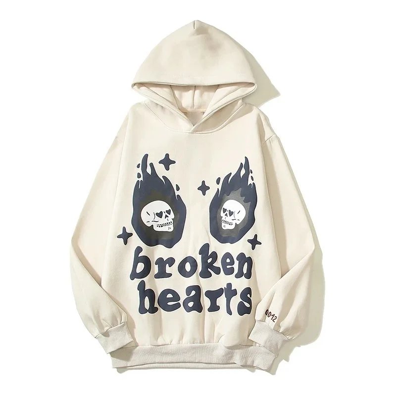 Broken Hearts Hoodie with Skull Flame Design