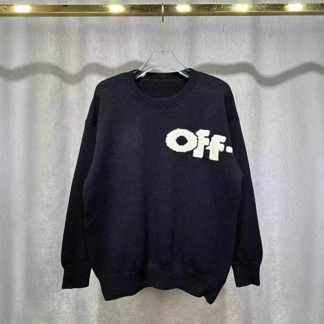 OFF-WHITE Knit Sweater Black Logo Crewneck