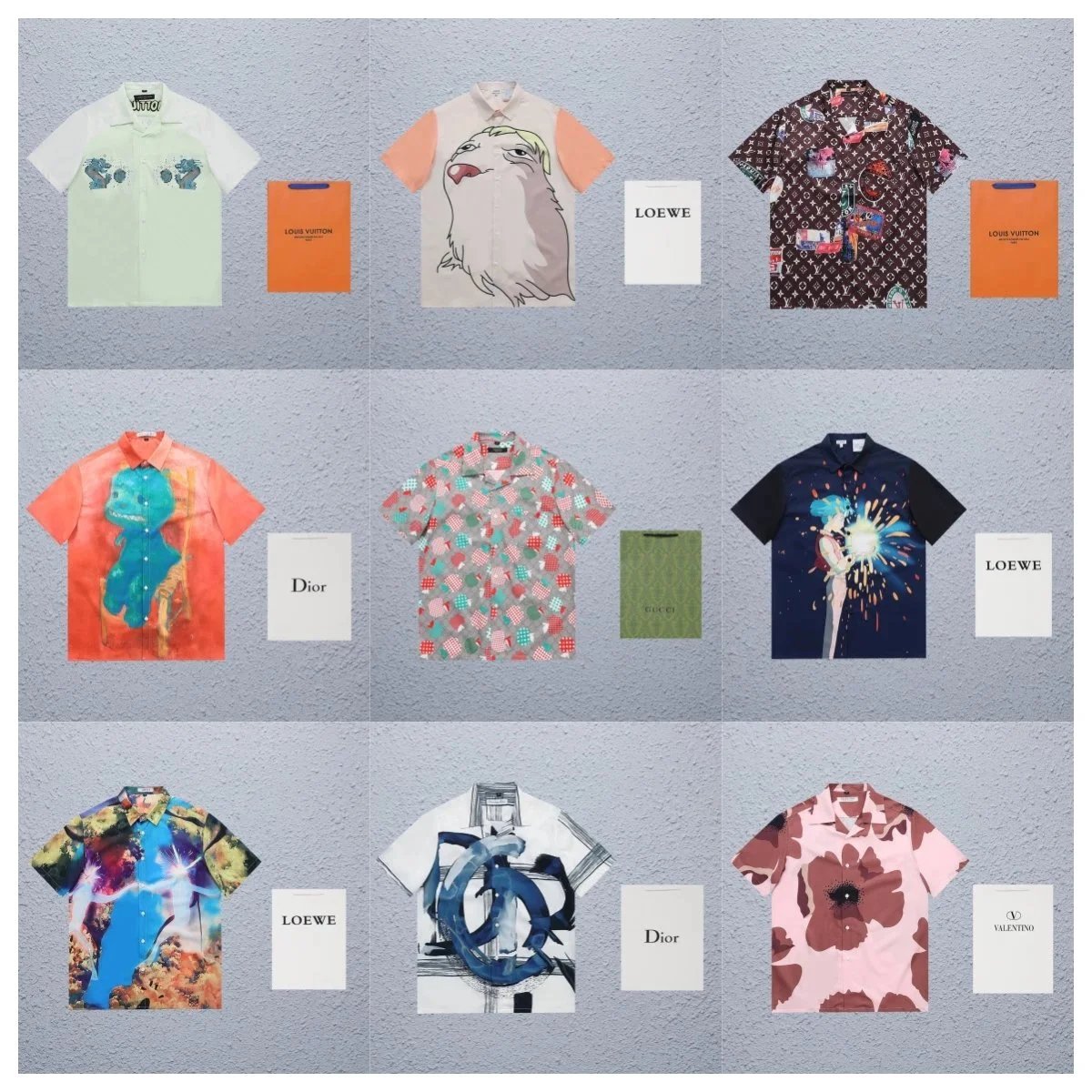 Luxury Printed Short Sleeve Shirts for Men by LOEWE Dior Valentino