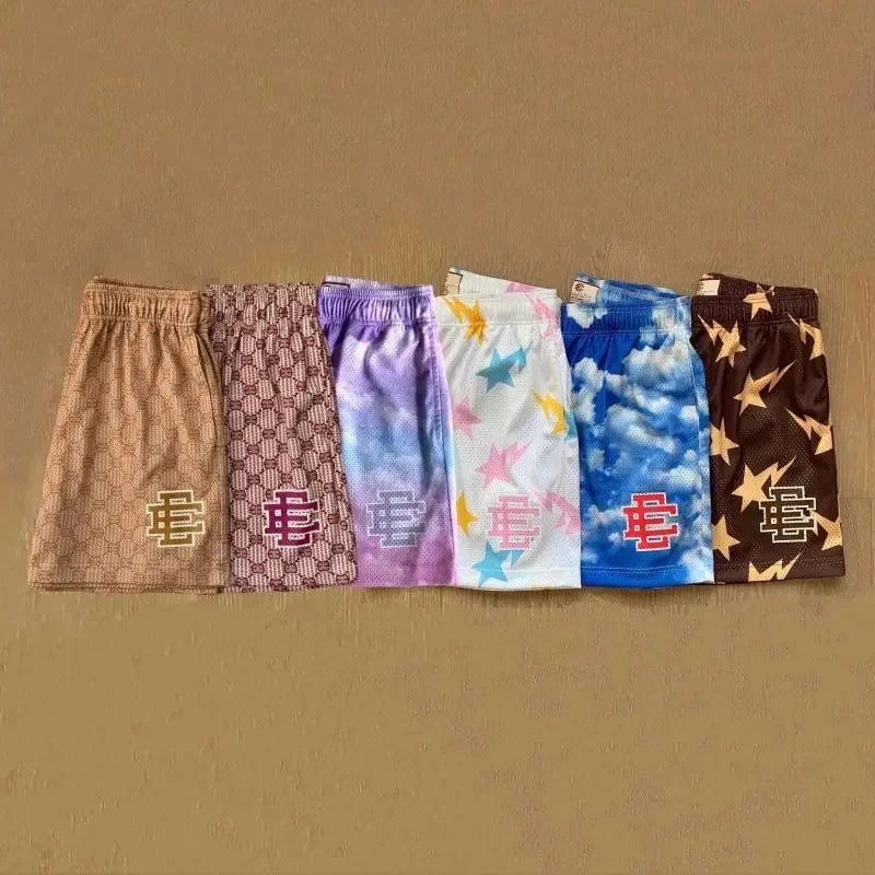 Colorful Patterned Shorts with Logo Design for Men and Women