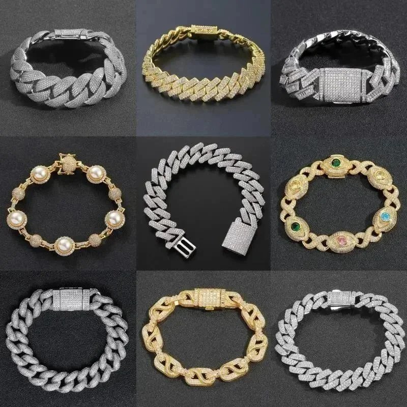 Hip Hop Iced Out Bracelets for Men Gold Silver Cuban Chain Jewelry