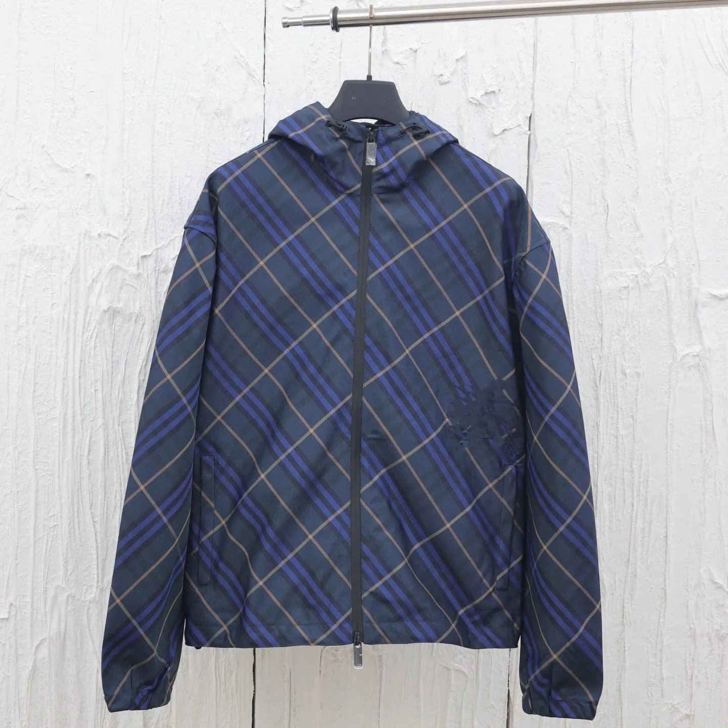 Burberry Check Pattern Hooded Windbreaker Jacket