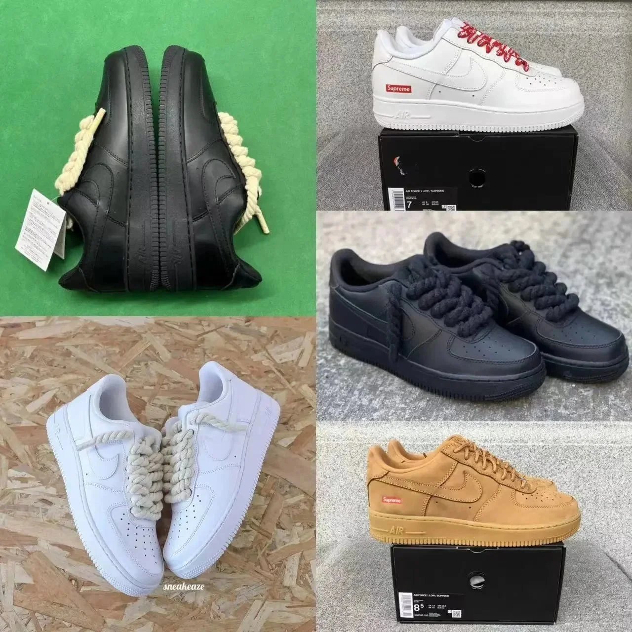 Supreme x Nike Air Force 1 Low Sneakers White Black Tan
