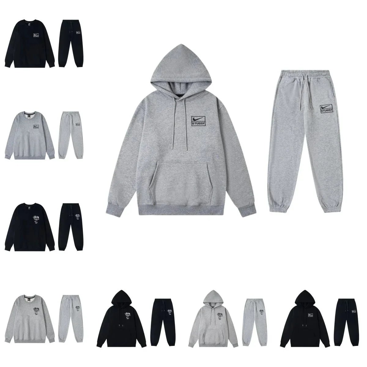 Nike x Stussy Hoodie and Sweatpants Set Gray Black