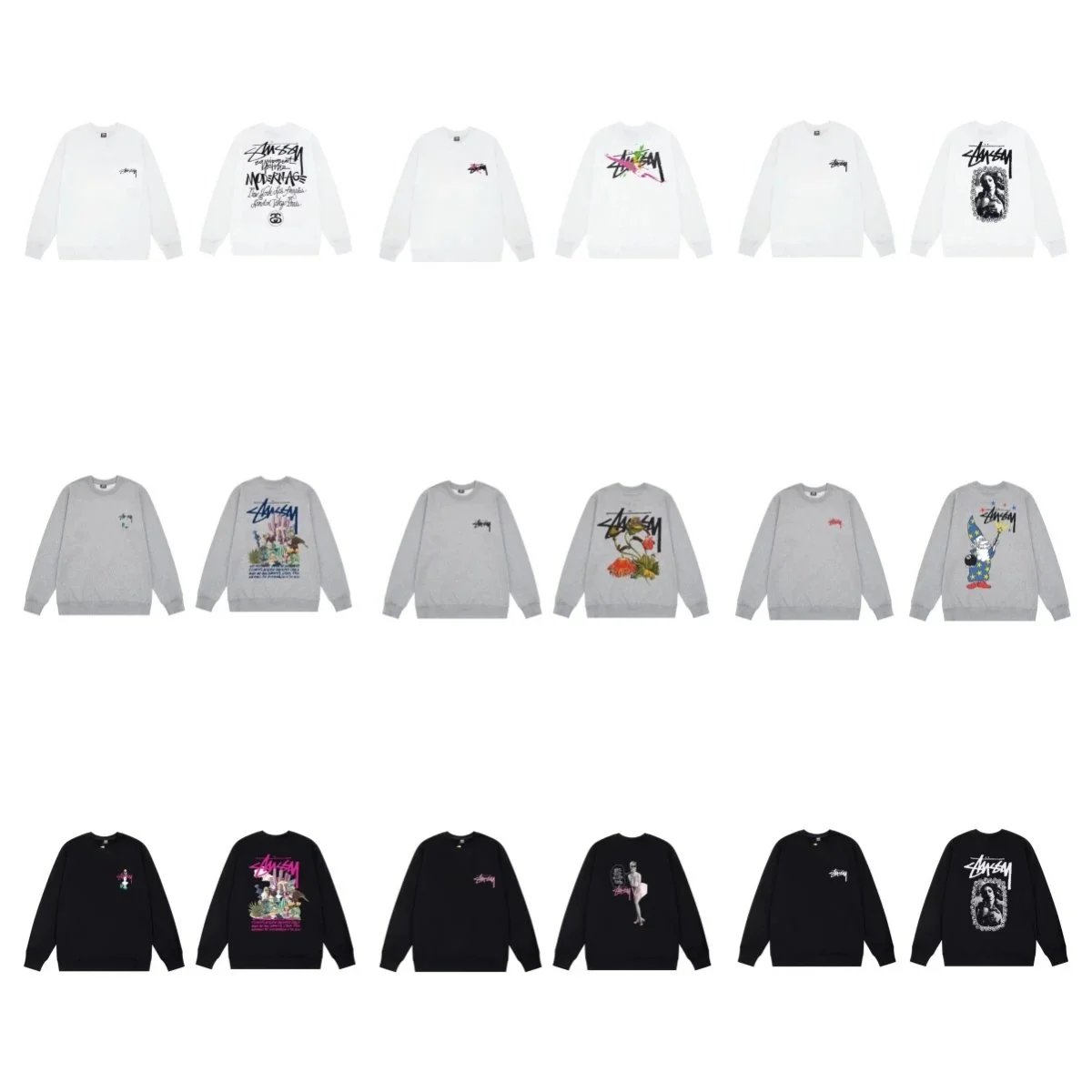 Stussy Crewneck Sweatshirts Collection White Gray Black
