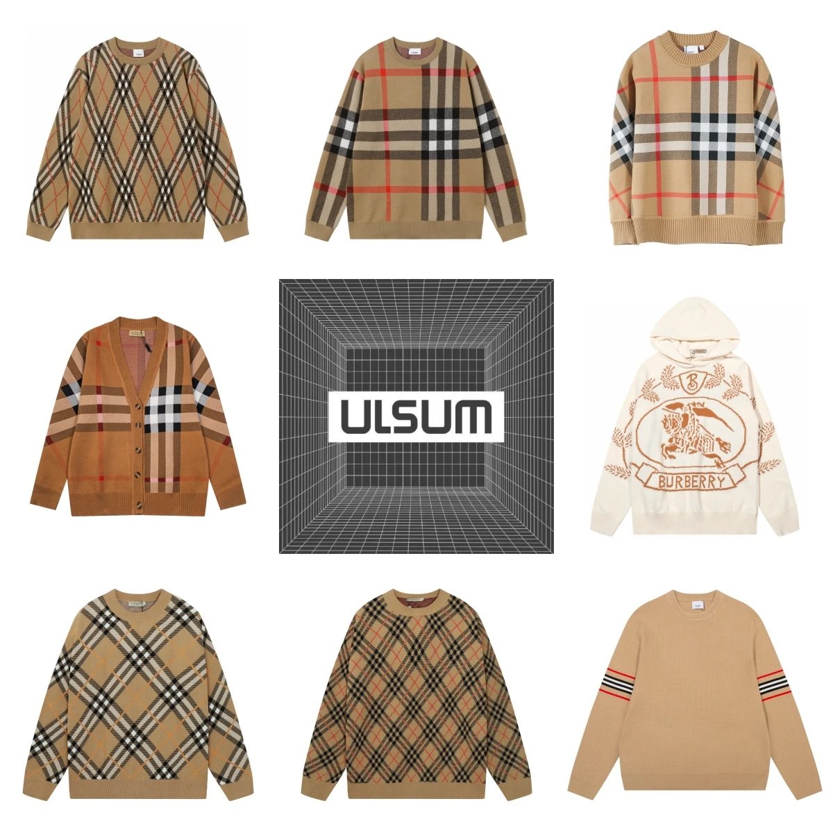 Burberry Style Plaid Knit Sweaters and Hoodies for Men