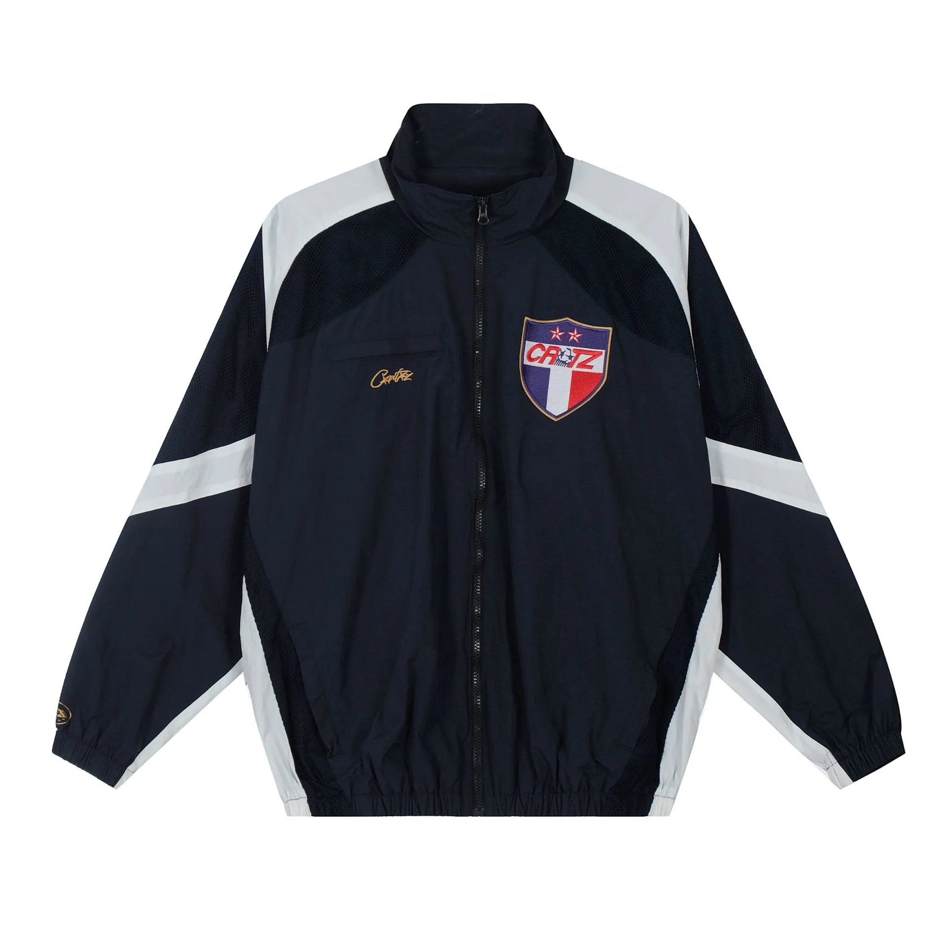 CRAZ Navy Blue Track Jacket with Shield Logo and White Accents
