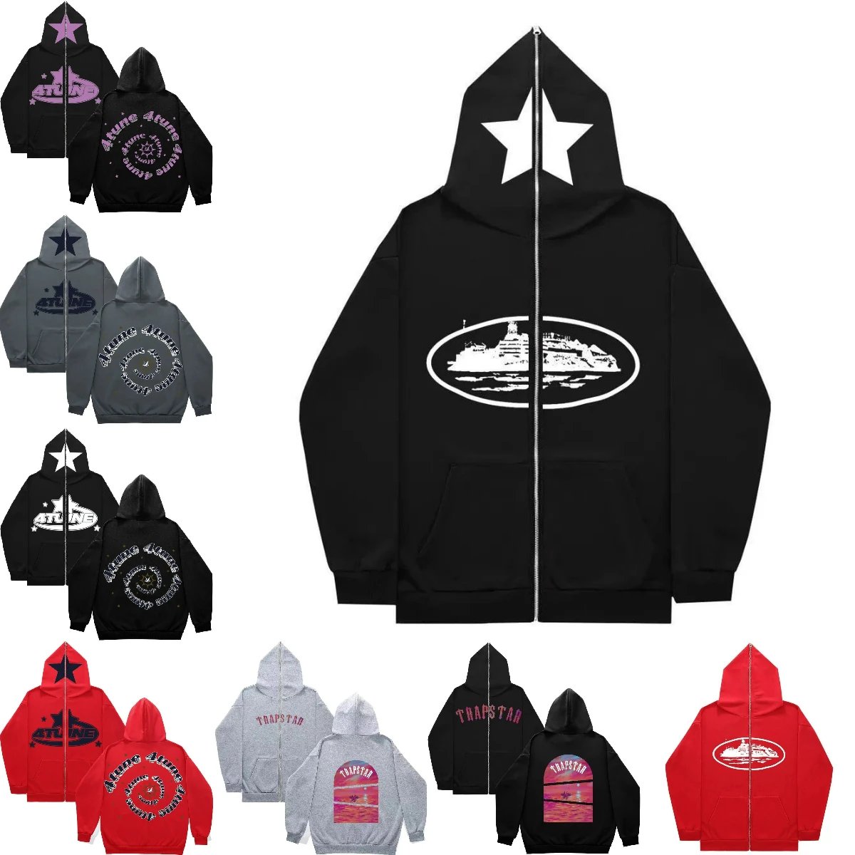 Trapstar Hoodie Zip-Up Sweatshirt with Star and Ship Logo