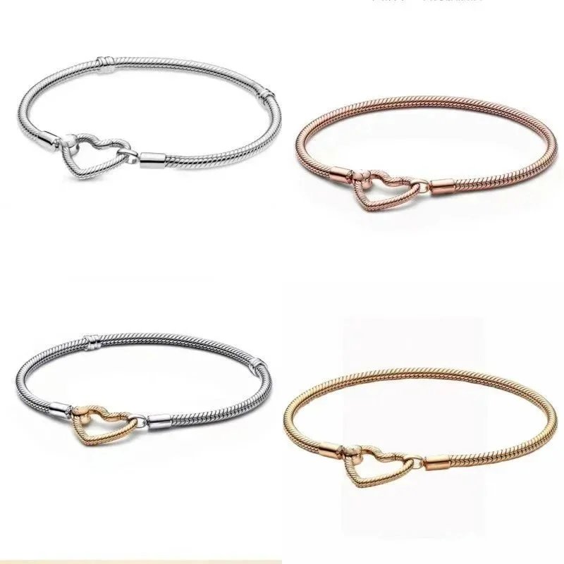Stainless Steel Heart Charm Bracelet for Women - Silver Rose Gold Yellow Tone