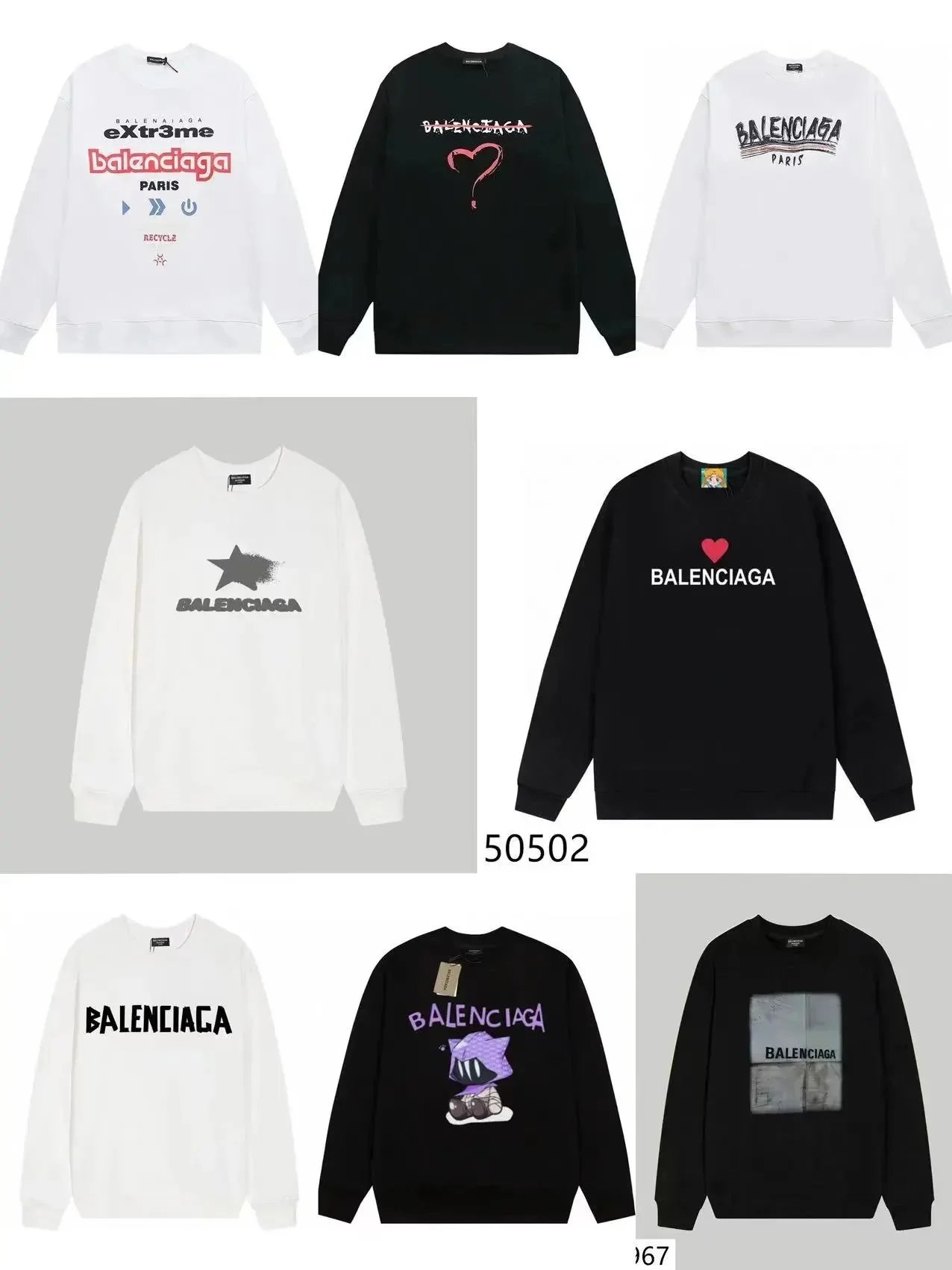 Balenciaga Sweatshirts Paris Logo Heart Star Design Crewneck Sweaters