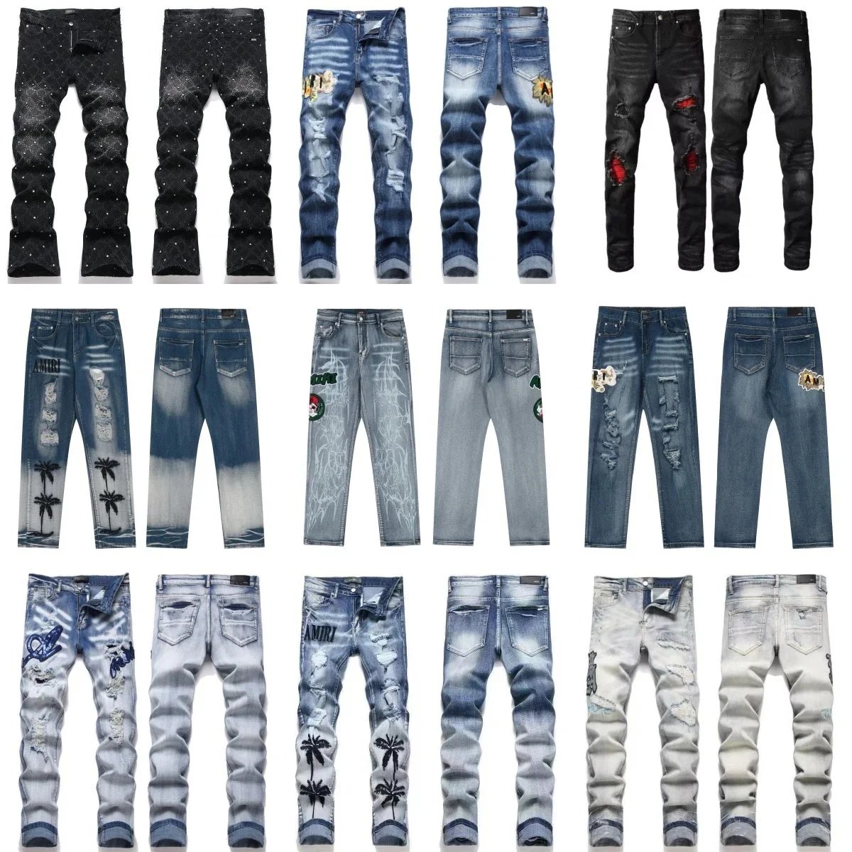 AMIRI Men's Distressed Ripped Denim Jeans Fashion Streetwear Pants
