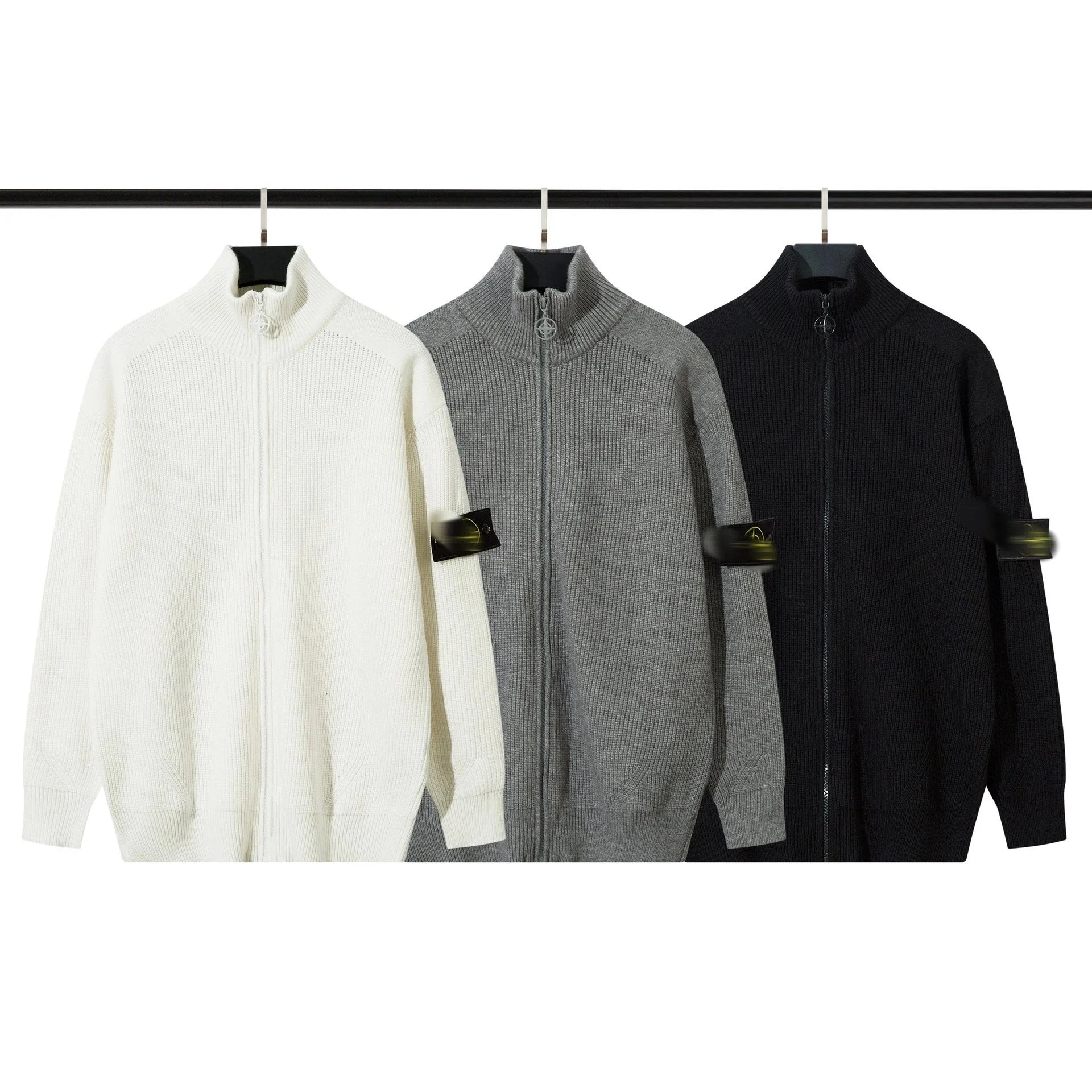 Stone Island Knit Zip-Up Sweater Men's High Neck Jacket