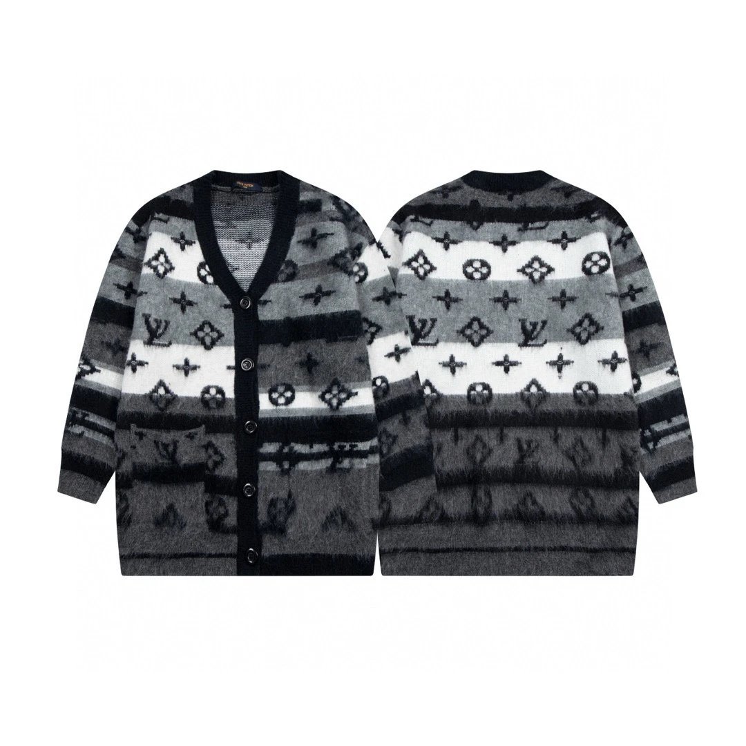 LV Monogram Pattern Knit Cardigan Sweater