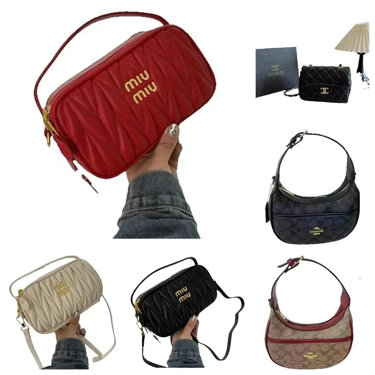 Miu Miu Quilted Crossbody Bag Red Gold Logo Fashion Handbag