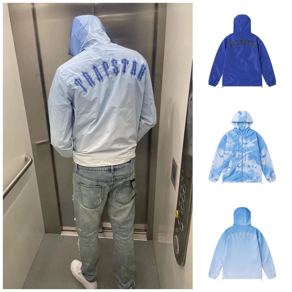 TRAPSTAR Hooded Jacket Lightweight Windbreaker Blue Tie Dye Design