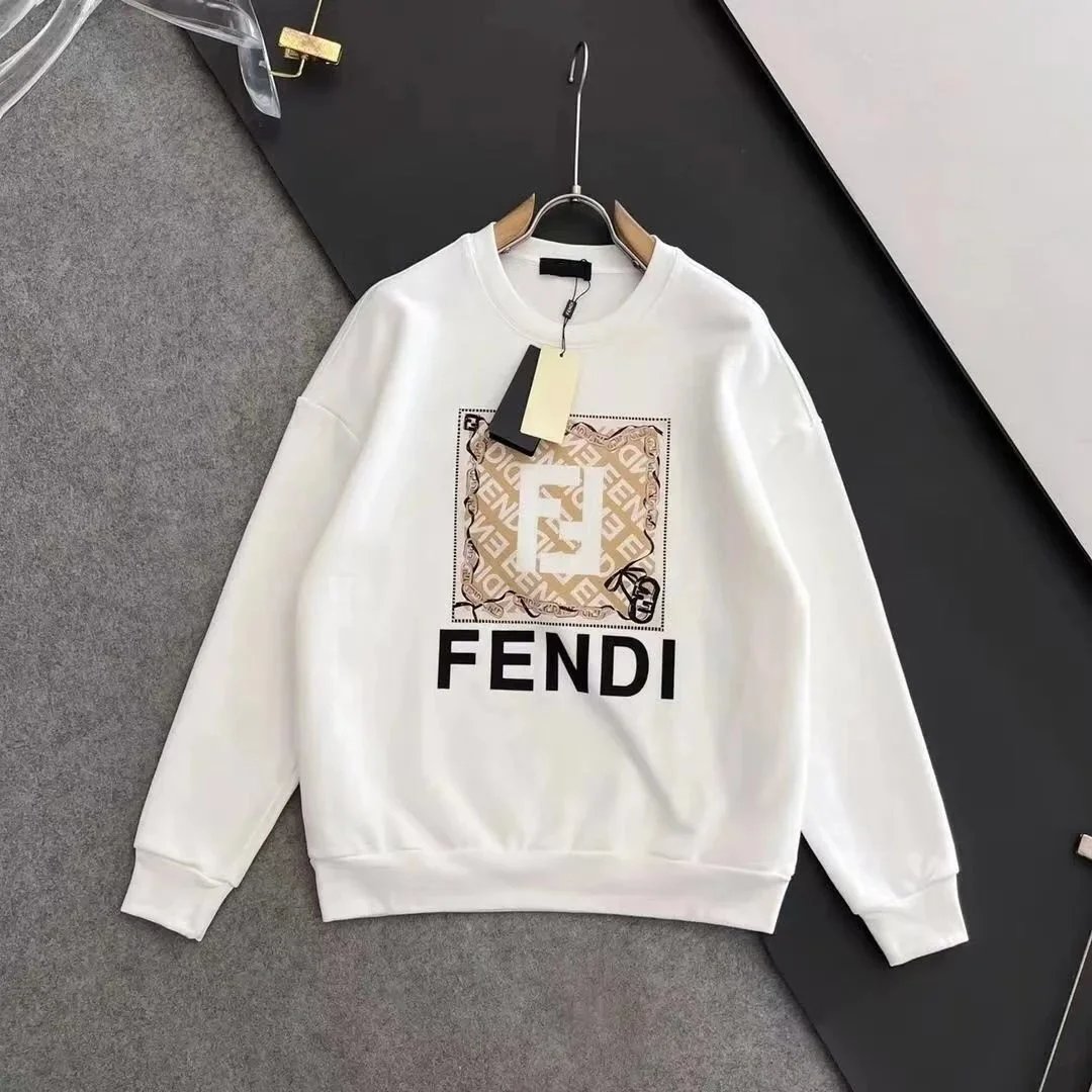 FENDI White Logo Print Sweatshirt for Men and Women
