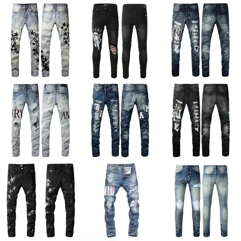 Men's Fashion Distressed Jeans with Patches and Rips