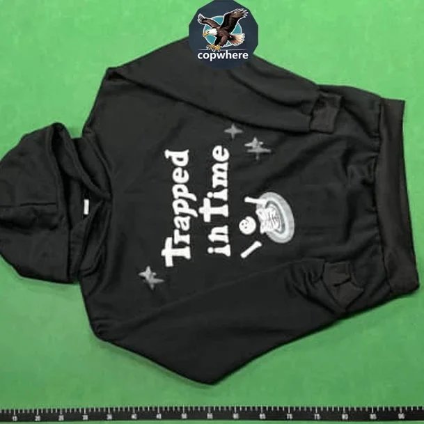 Trapped in Time Hoodie Black Sweatshirt with Clock Design