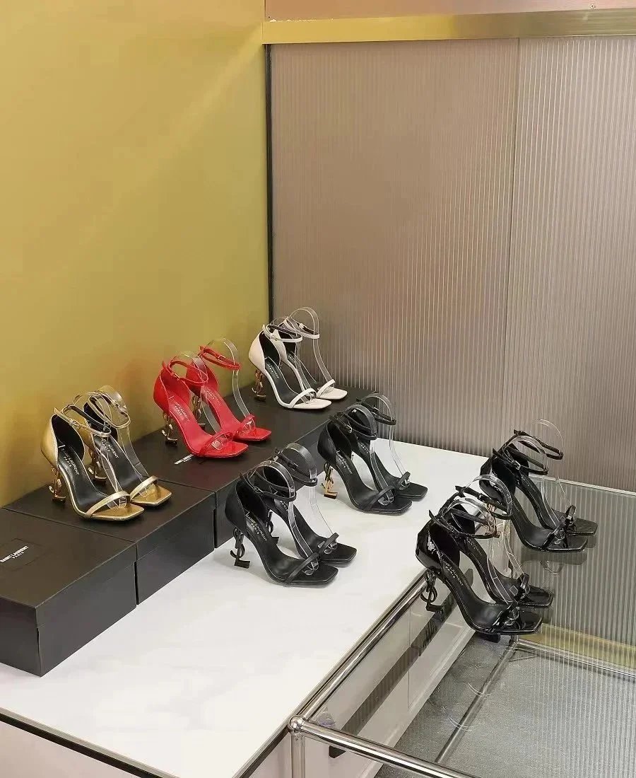 Saint Laurent Women's Ankle Strap Heels with Transparent Straps