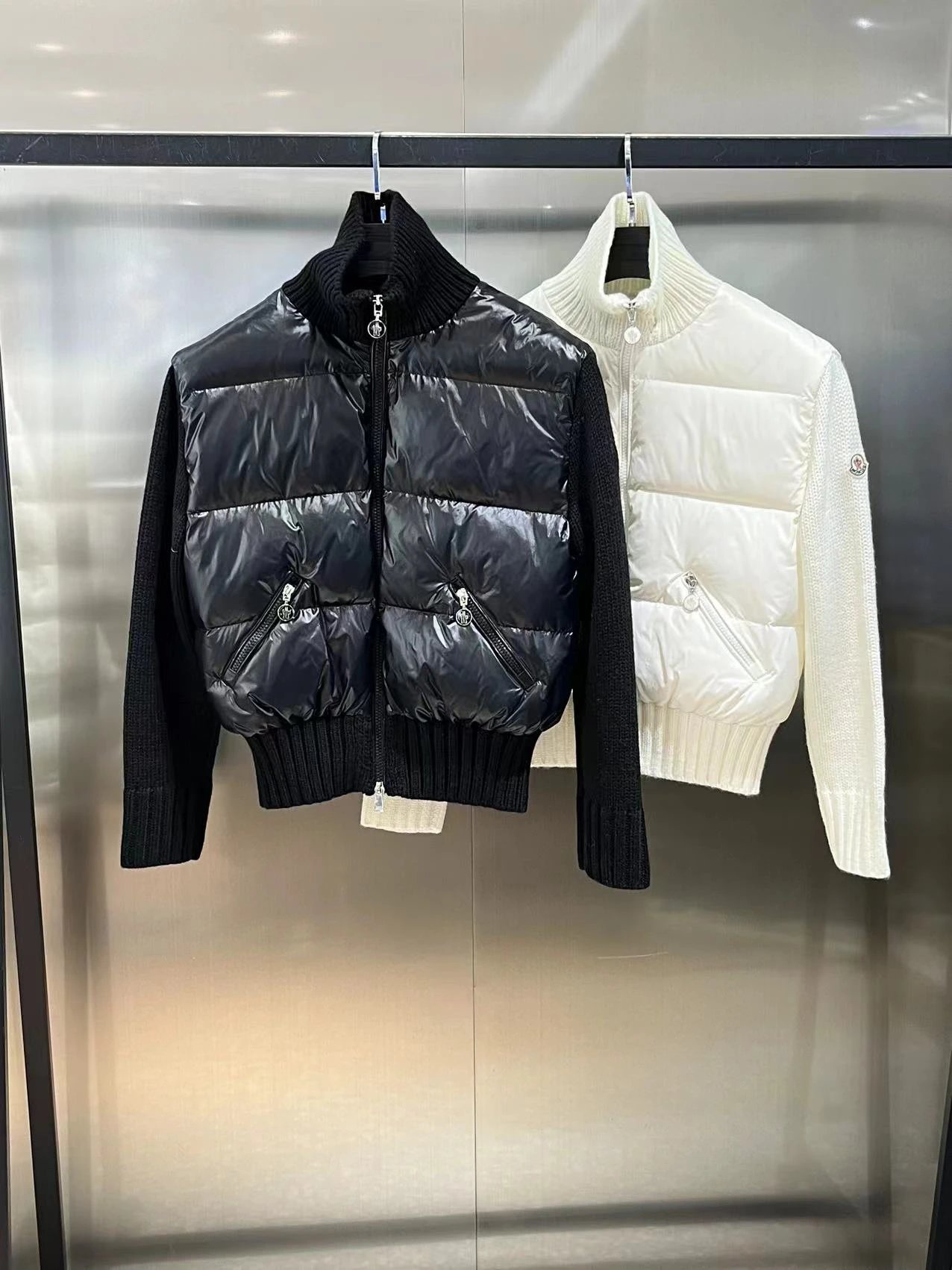 Moncler Down Jacket Women's Black and White Puffer Coat