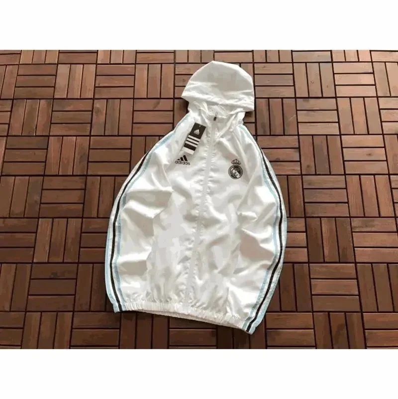Real Madrid White Windbreaker Jacket with Hood