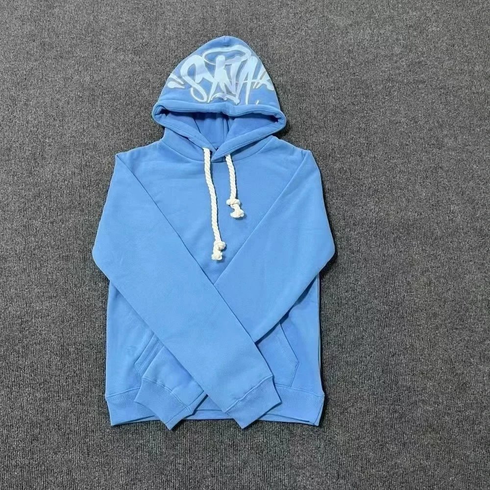 Blue Hoodie with White Logo Print for Men and Women