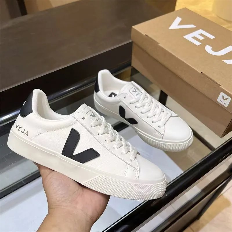 VEJA White Leather Sneakers Classic V Logo Design