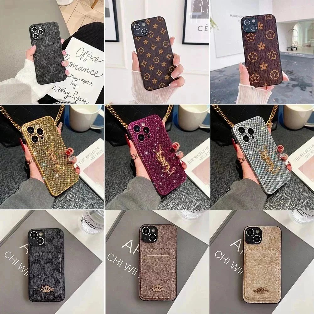 Luxury LV Pattern Phone Case with Rhinestone Design for iPhone