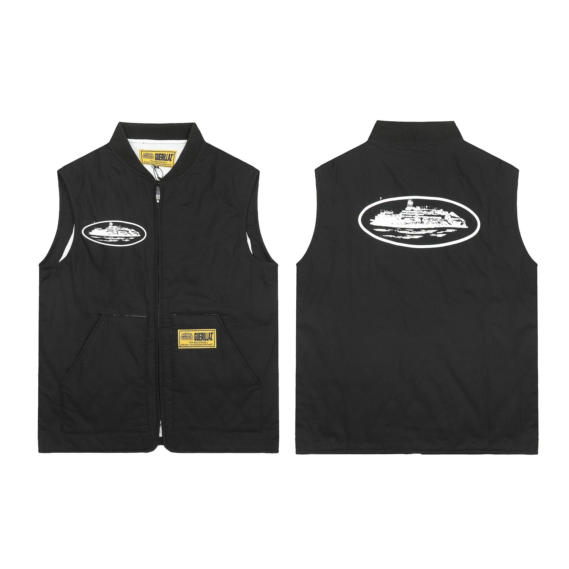 Gorillaz Black Zip-Up Vest with Oval Ship Logo