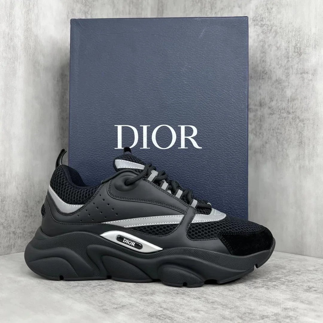 Dior Black and Silver Sneakers for Men Women Fashion Sport Shoes