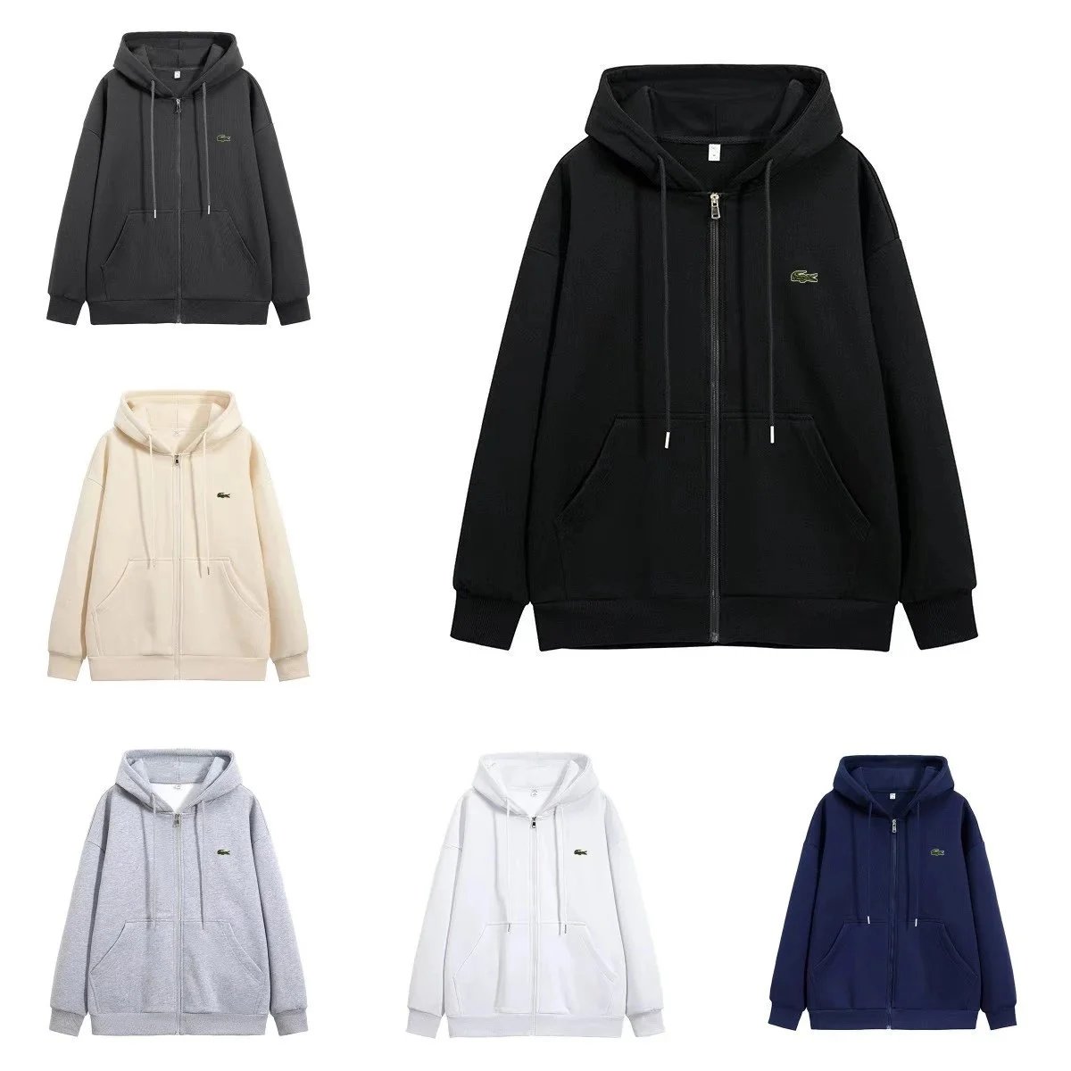 Lacoste Zip-Up Hoodie Sweatshirt Men Women Casual Hooded Jacket