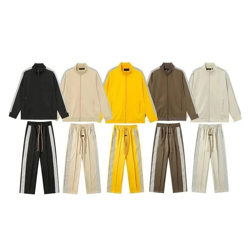 Men's and Women's Tracksuit Set with Zip-Up Jacket and Striped Pants