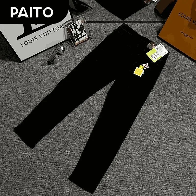PAITO Black Slim Fit Trousers for Men Fashion Casual Pants